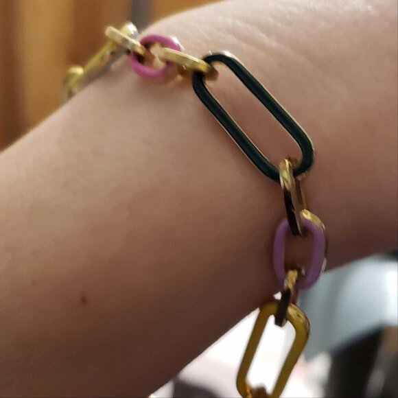 TOVA Reversible Bracelet Multicolor Paperclip Style Enamel  Approx 5.5" to 8" - Picture 4 of 12